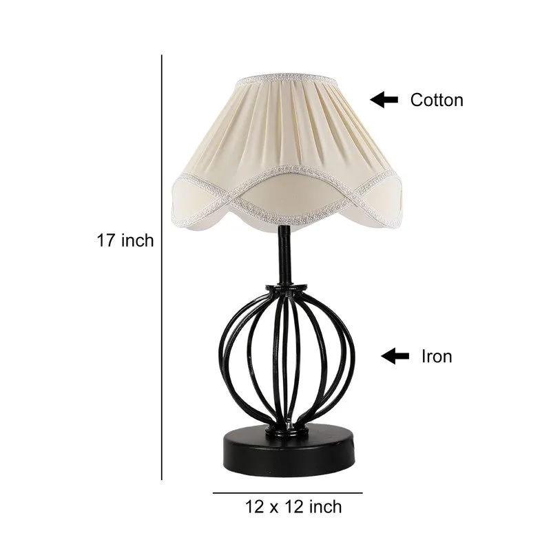 Aurylin Cotton Table Lamp With Wooden Base - Ivory media 9