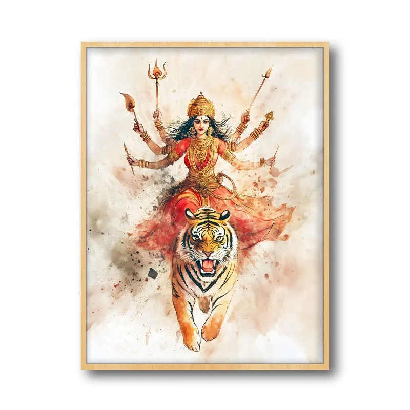 Shakthi Roar Spiritual Archival Paper Wall Painting - Natural Brown Frame media 5