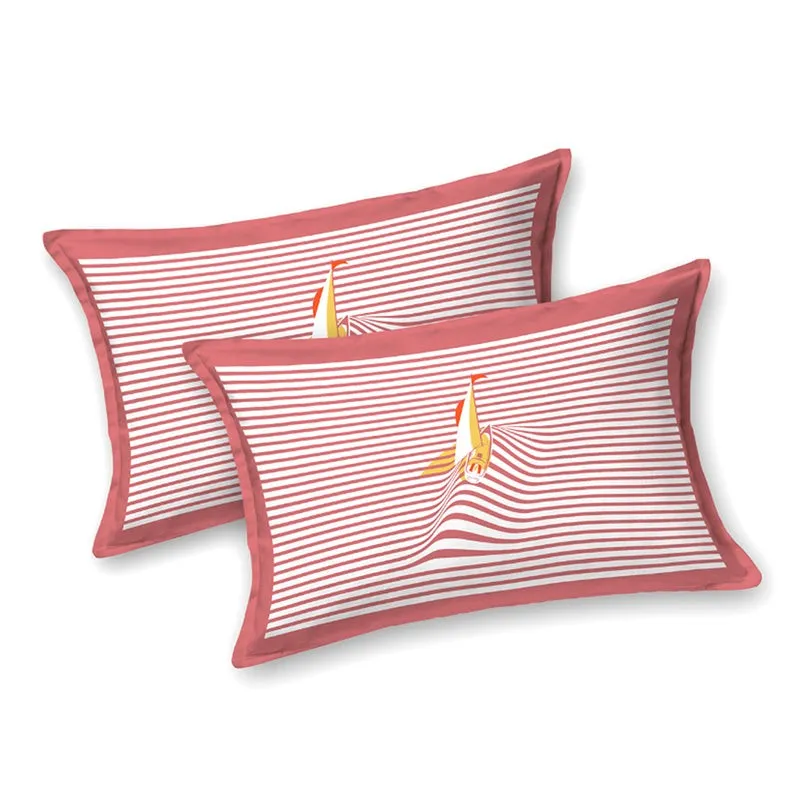 Illusion Stripey Sails Cotton Bedsheet (Red) - 200 TC media 5