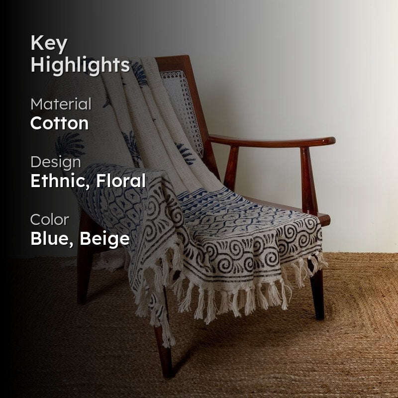 Indigo Palm Tree Handblock Printed Throw media 2