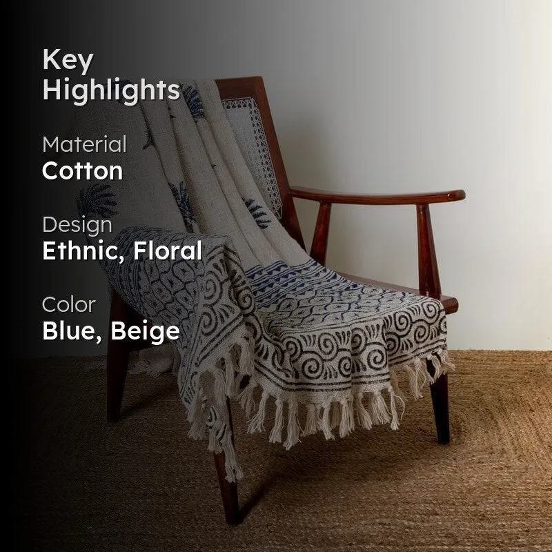 Indigo Palm Tree Handblock Printed Throw media 2