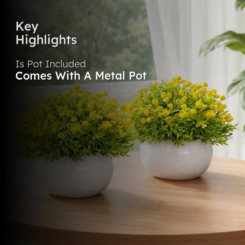 Petalvine Artificial Rose Flower Plant With Pot (Yellow,14CM) - Set Of Two media 2