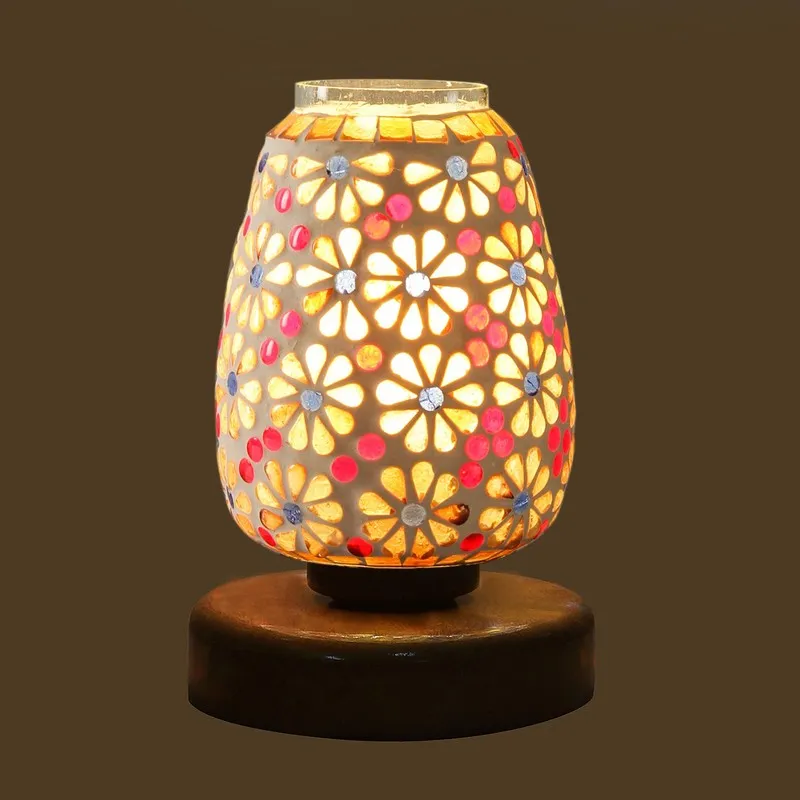 Soline Glass Table Lamp With Wooden Base - Multicolor media 6
