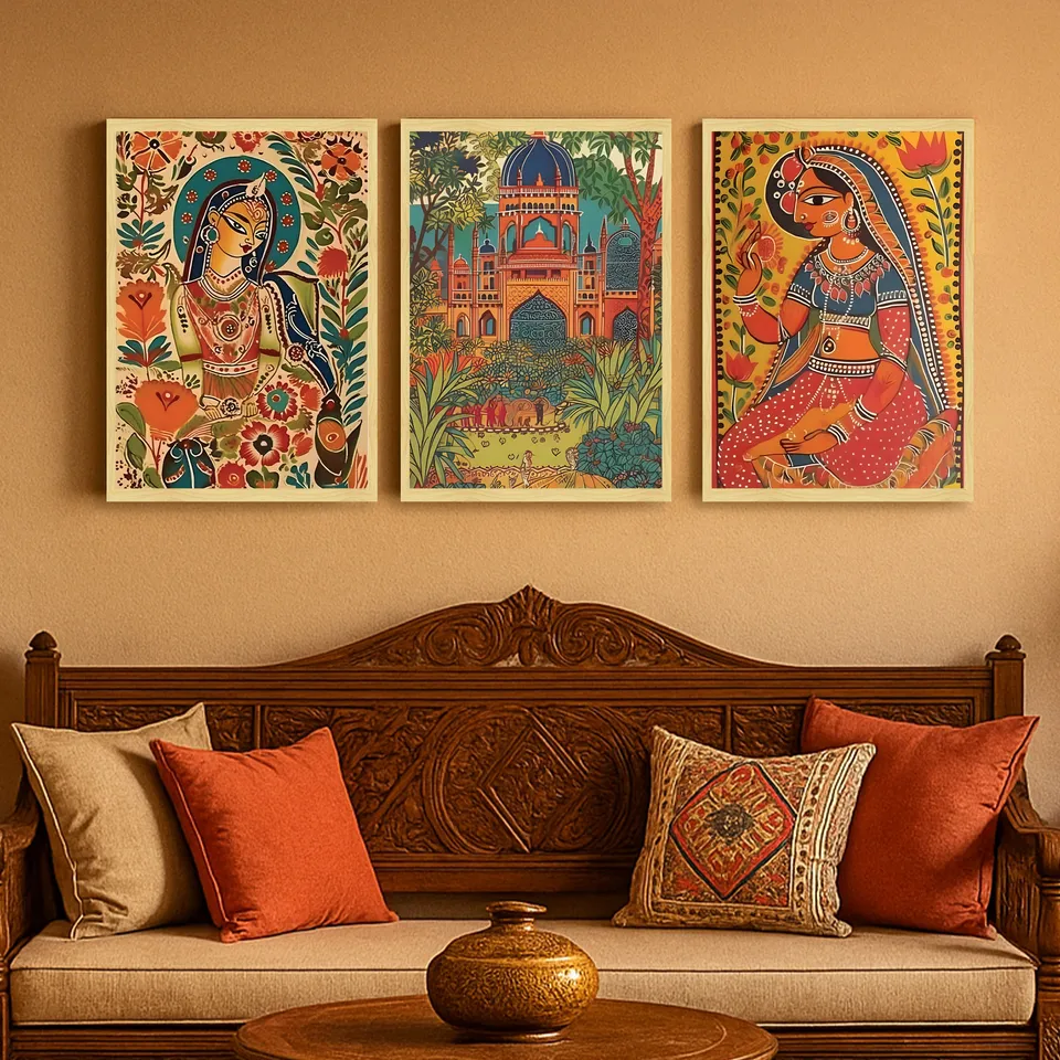 Coral Creek Cotton Canvas Wall Painting - Set Of Three media 3