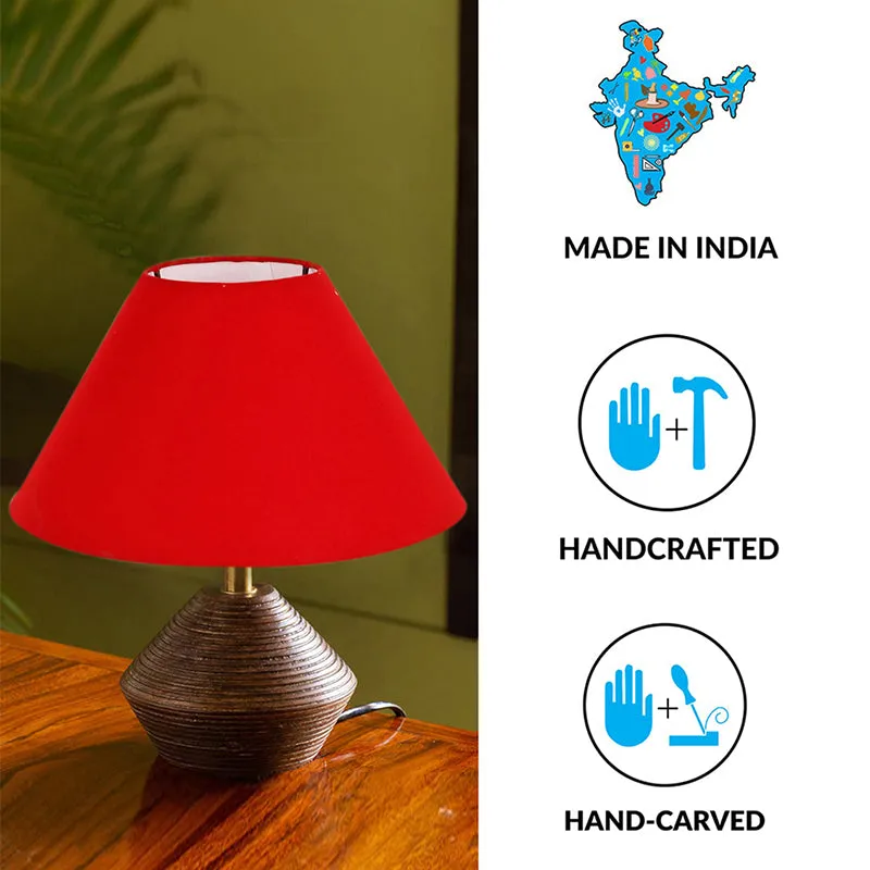 Yami Cone Wooden Table Lamp - Brown,Red media 4
