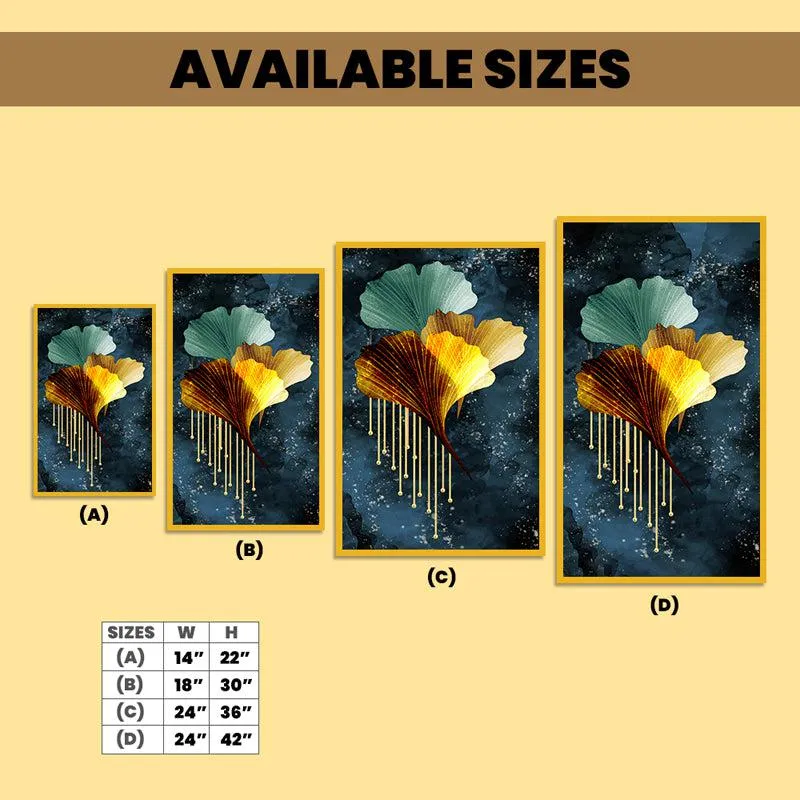 Indigo Aureum Floral Canvas Wall Painting With Frame - Gold media 6