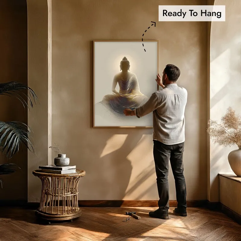 Buddha Seated in Radiance Archival Paper Wall Painting With Brown Frame media 6