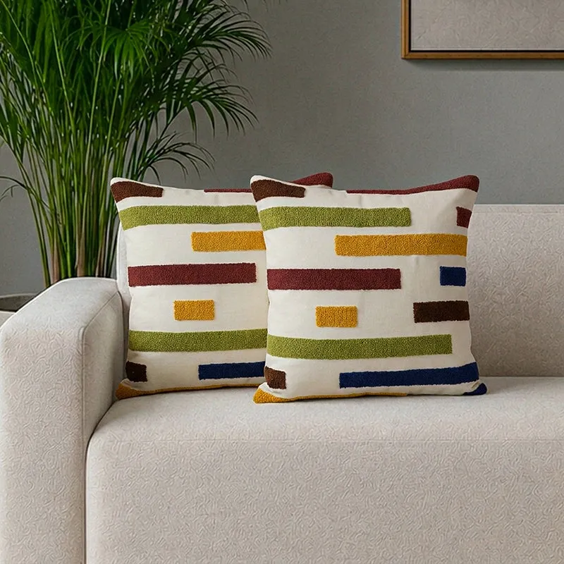 Lagos Sunset Tufted Cotton Cushion Cover - Set Of Two media 1
