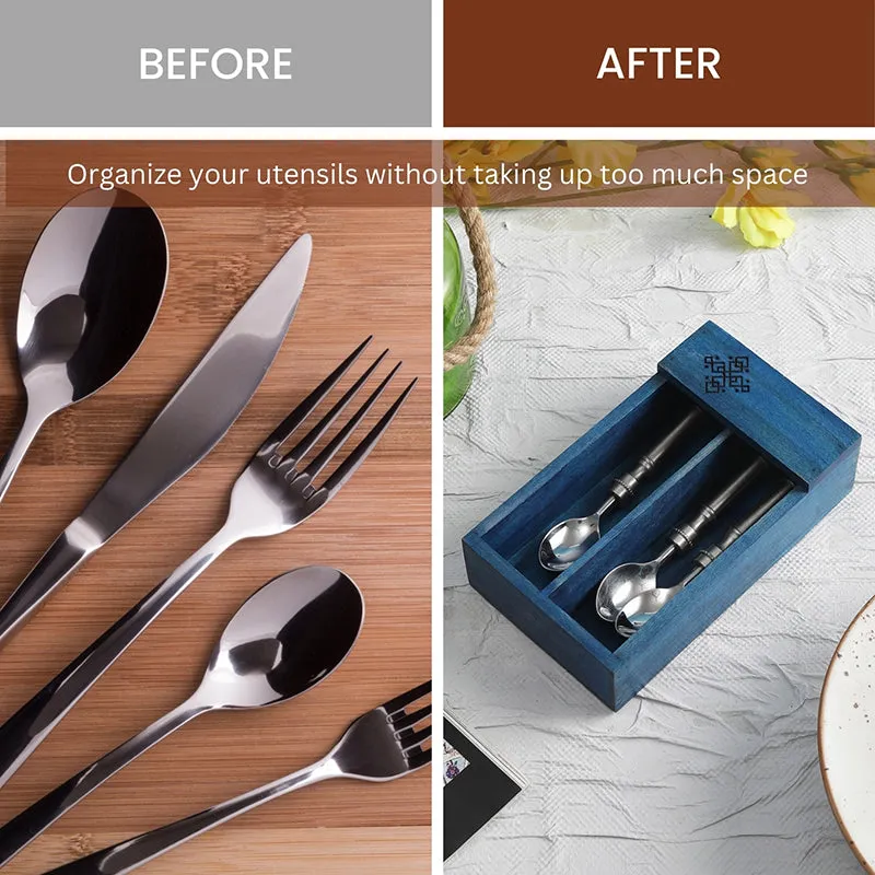 Hiron Wood Cutlery Holder media 7