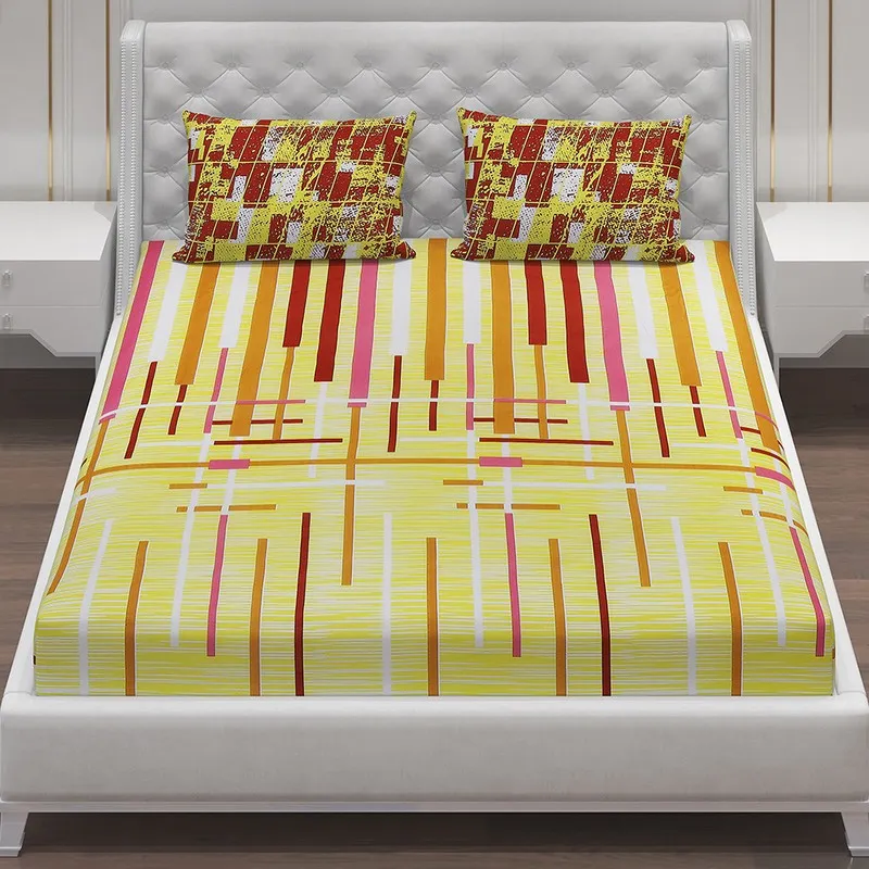 Monte Carlo Flow Stripe Cotton Bedsheet (Yellow) - 104 TC media 4