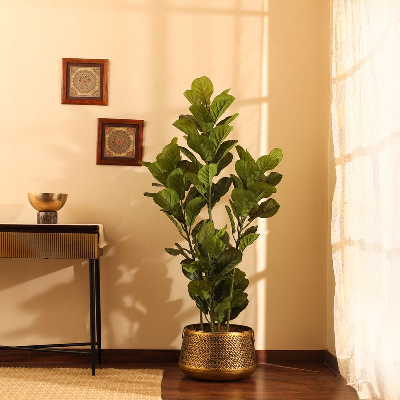 Tall Artificial Fiddle Leaf Fig Plant With Black Plastic Pot 5 ft
