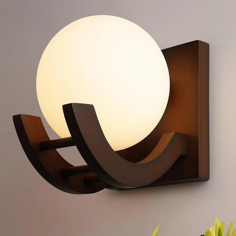 Moon Gooseneck Glass & Wooden Wall Lamp media 1