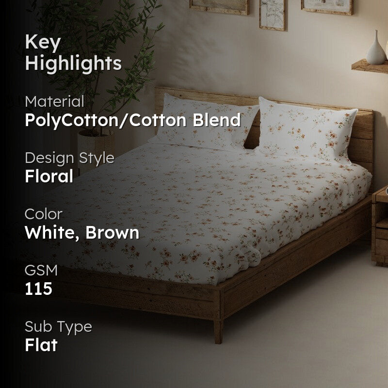 Aelvos Bedsheet (White,Brown) - 115 GSM media 2