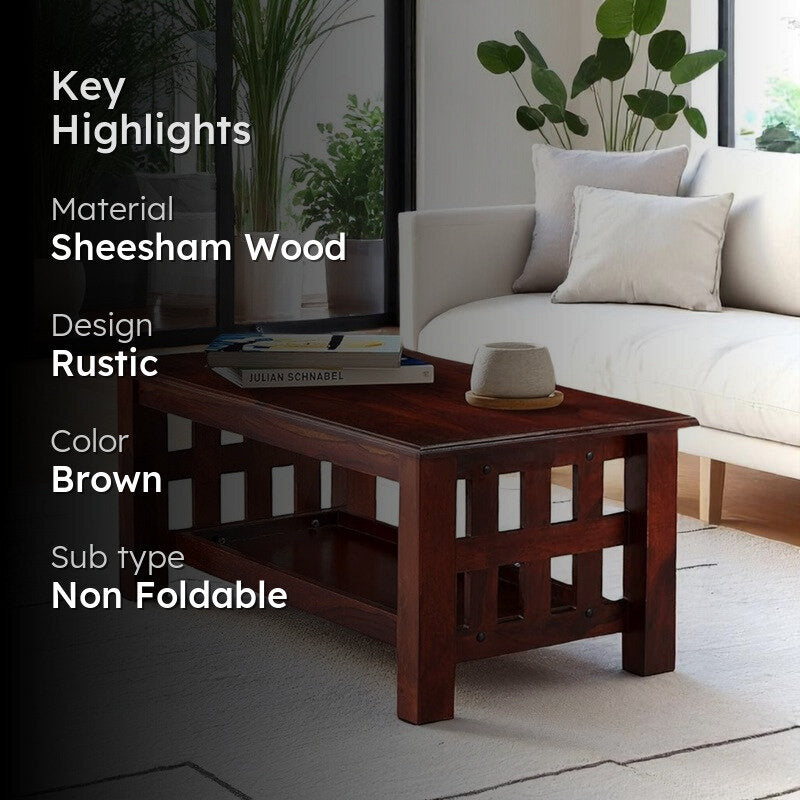Brenox Sheesham Wooden Center Table - Deep Brown media 2