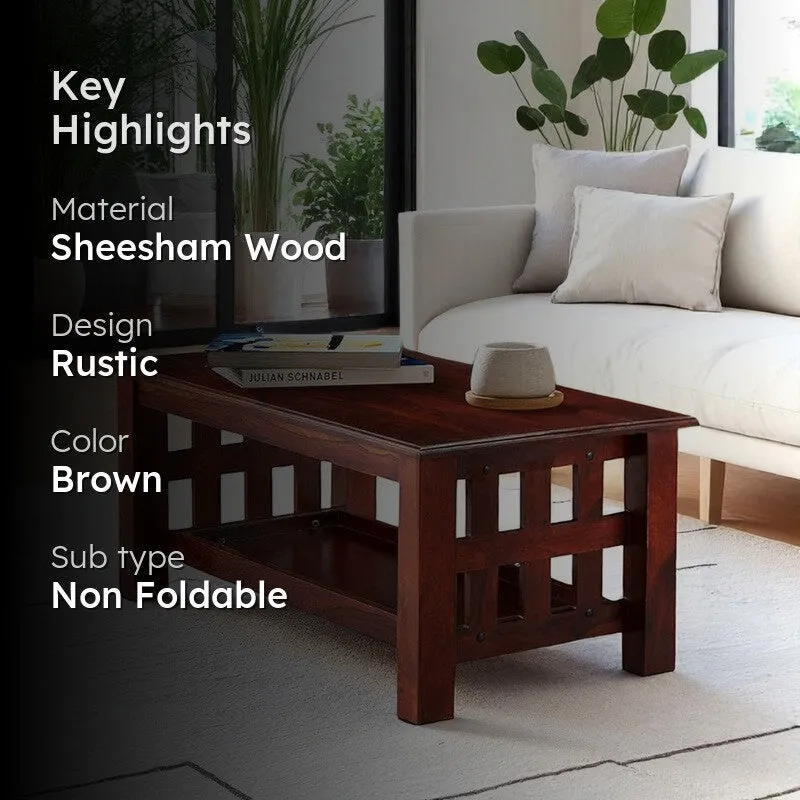 Brenox Sheesham Wooden Center Table - Deep Brown media 2