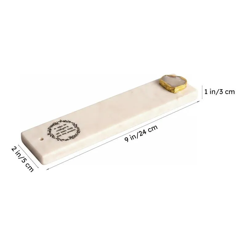 Gayathri Mantra Marble Incense Holder With Agate Plating - White media 7