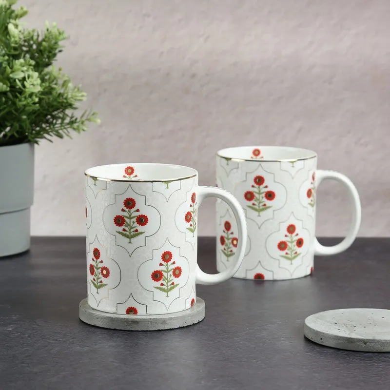 India Circus Grey Poppy Flower Mug (360 mL Each) - Set Of Two media 1