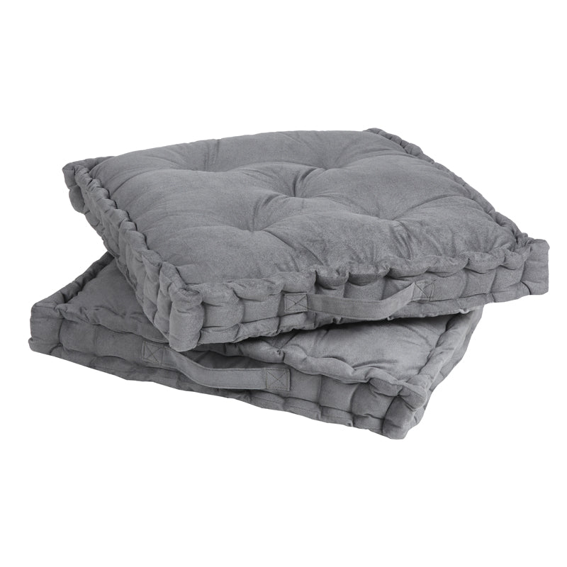 Thera Velvet Cotton Floor Cushion (Grey) - Set Of Two media 4