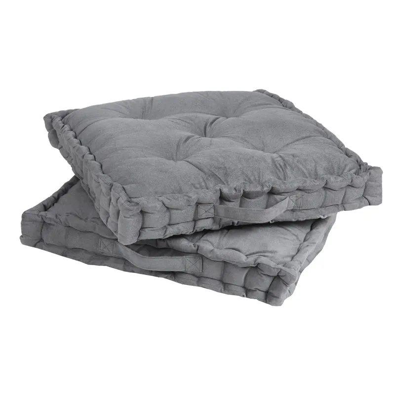 Thera Velvet Cotton Floor Cushion (Grey) - Set Of Two media 4