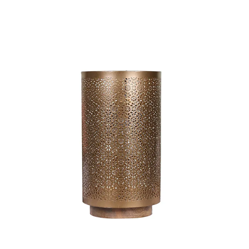 Navya Metal Table Lamp With Wooden Base - Gold media 3