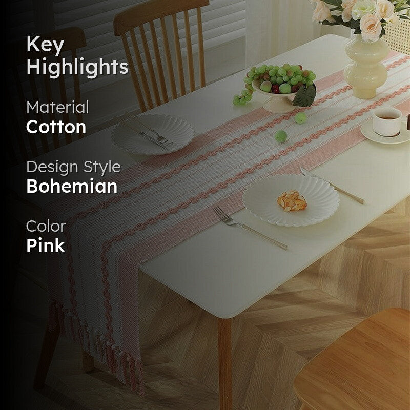 Elegant Peach Blossom Cotton Table Runner media 2