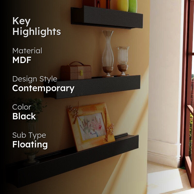 Curio Collector Wall Shelf - Set Of Three - Black media 2