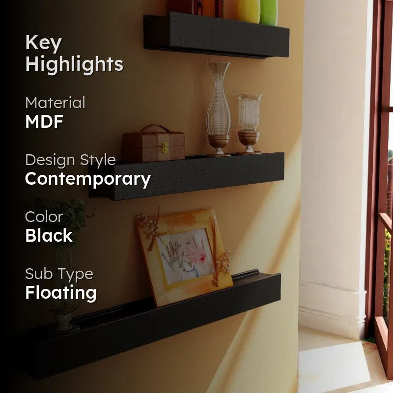 Curio Collector Wall Shelf - Set Of Three - Black media 2