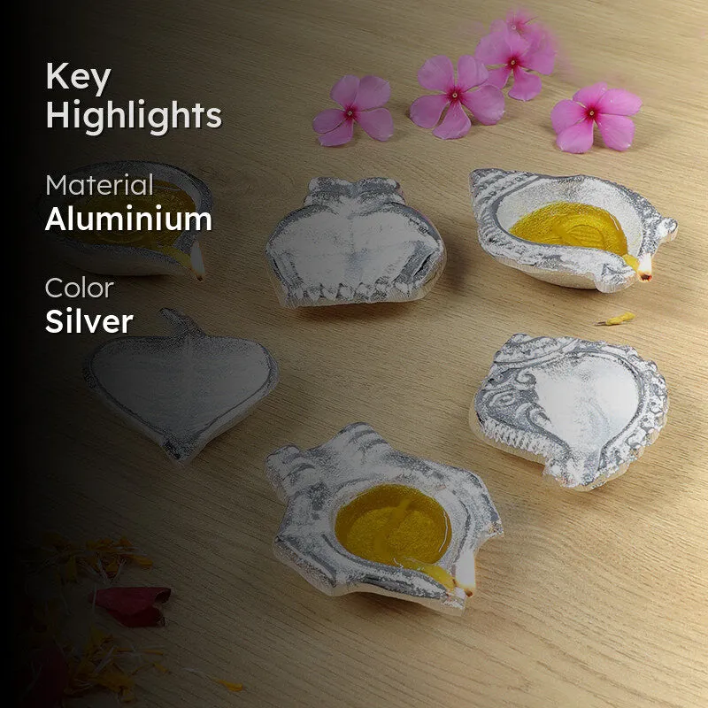 Shankh Aluminium Diya - Set Of Six media 2