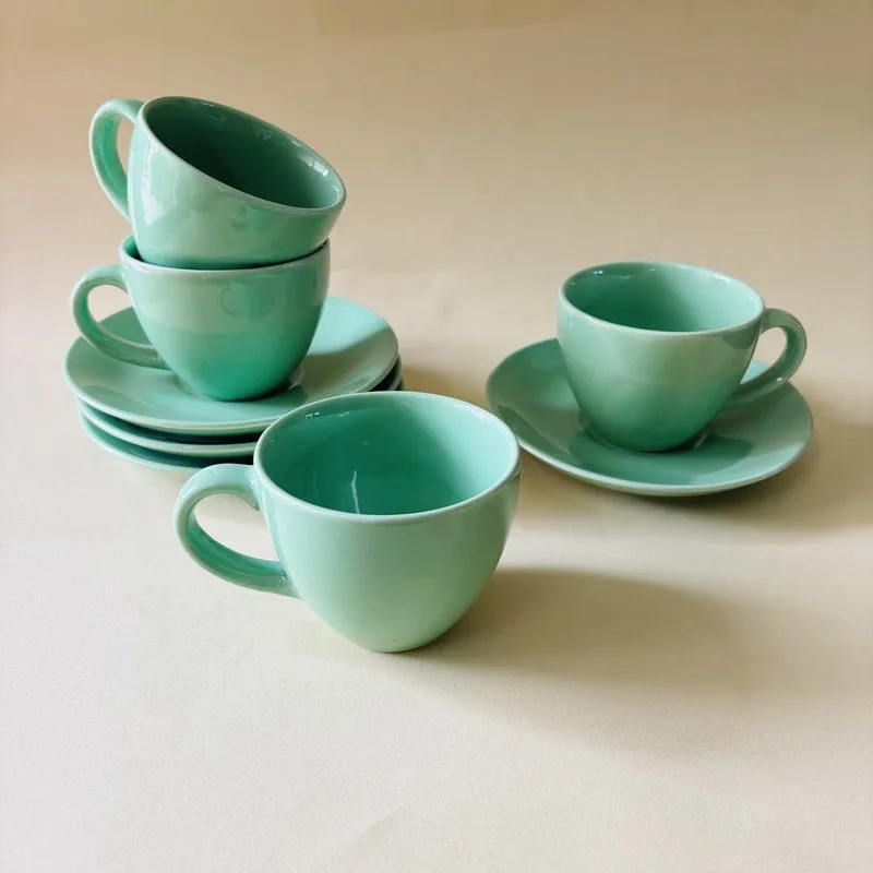 Ceramic Cup & Saucer (Sage Green/180 mL Each) - Set of Four media 4