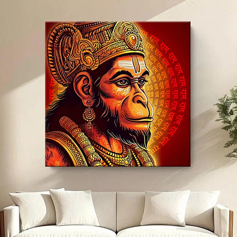 Hanuman Spiritual Canvas Wall Art with Frame - Red