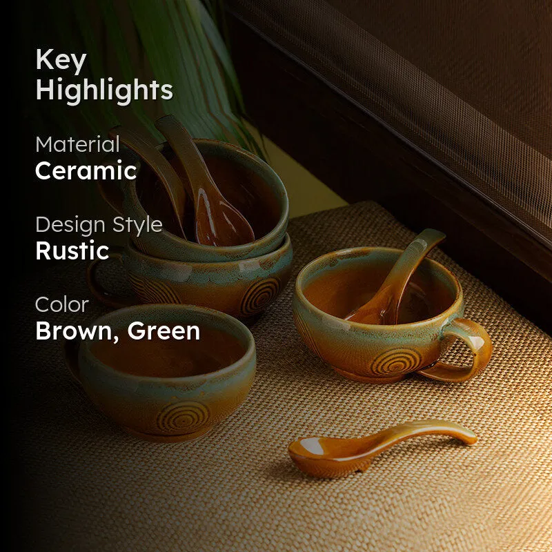 Kalika Handglazed Ceramic Soup Bowl With Spoon (Beige/320 mL Each) - Eight Piece Set media 2