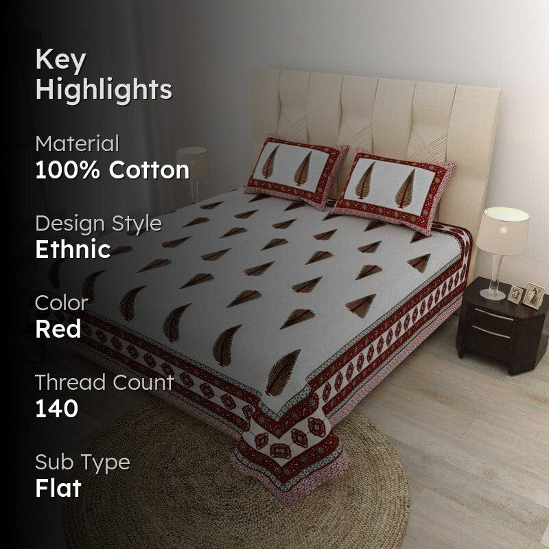 Madhurakshi Printed Cotton Bedsheet (Maroon) - 140 TC media 2