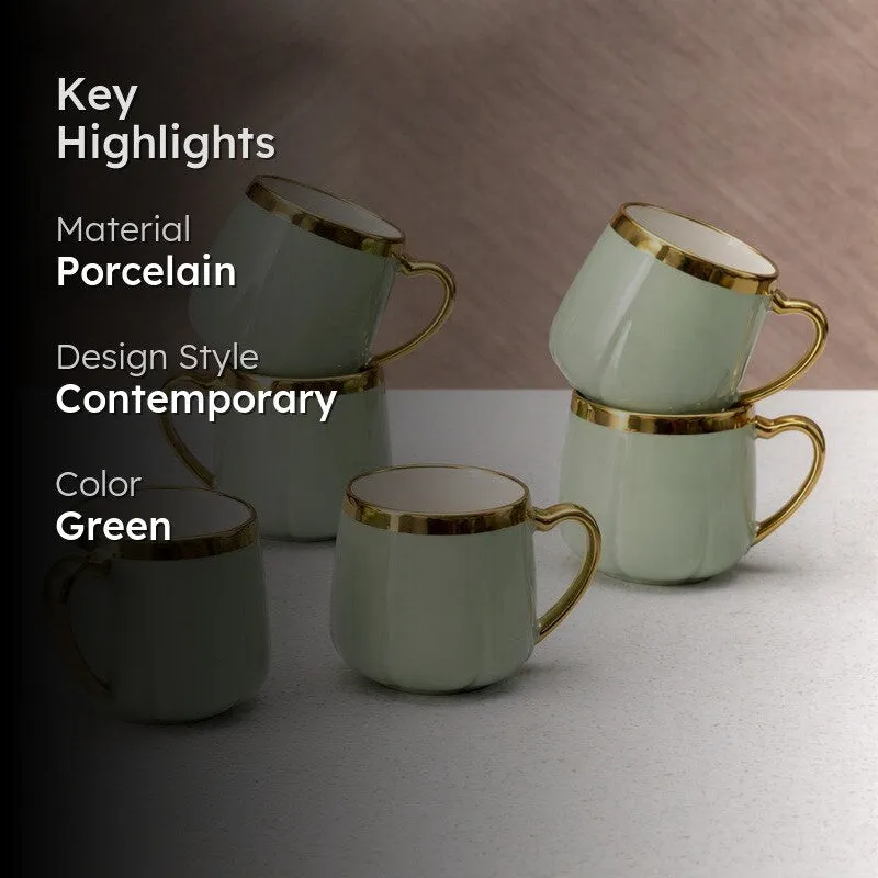 Cupino Porcelain Tea Cup (220 mL Each,Green) - Set Of Six media 2