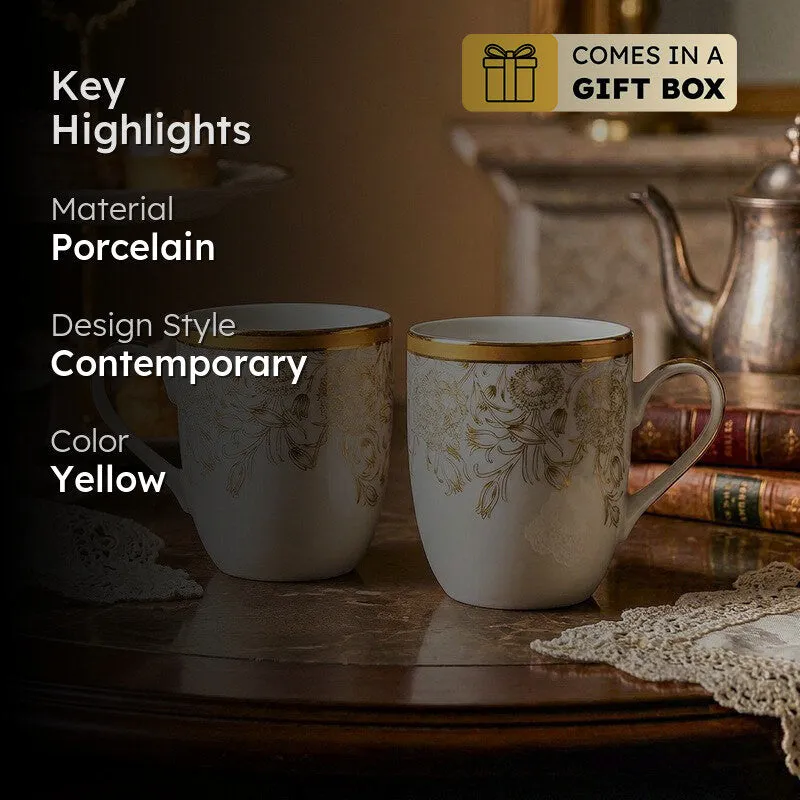 Gilded Iris Coupe 24k Gold Brushed Porcelain Coffee Mug(280 mL Each/Gold) - Set Of Four media 2