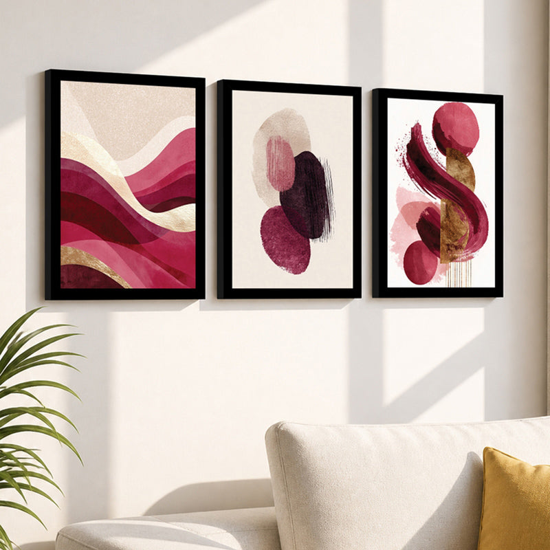 Roselle Abstract Flow Wall Art With Frame - Set Of Three