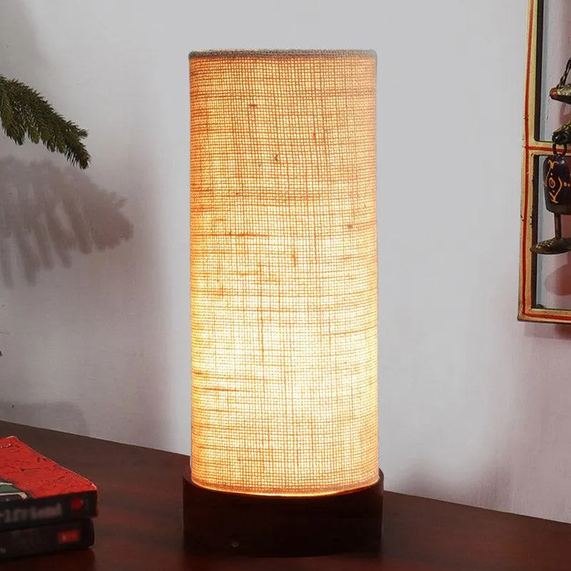 Jaala Tower Wooden Table Lamp With Jute Shade - Brown,Beige media 1