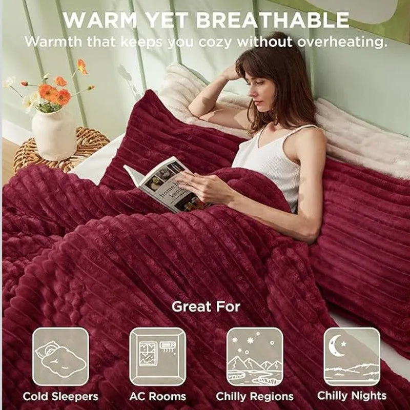 SleepScape Faux Fabric Blanket (Maroon)- 300 GSM media 8