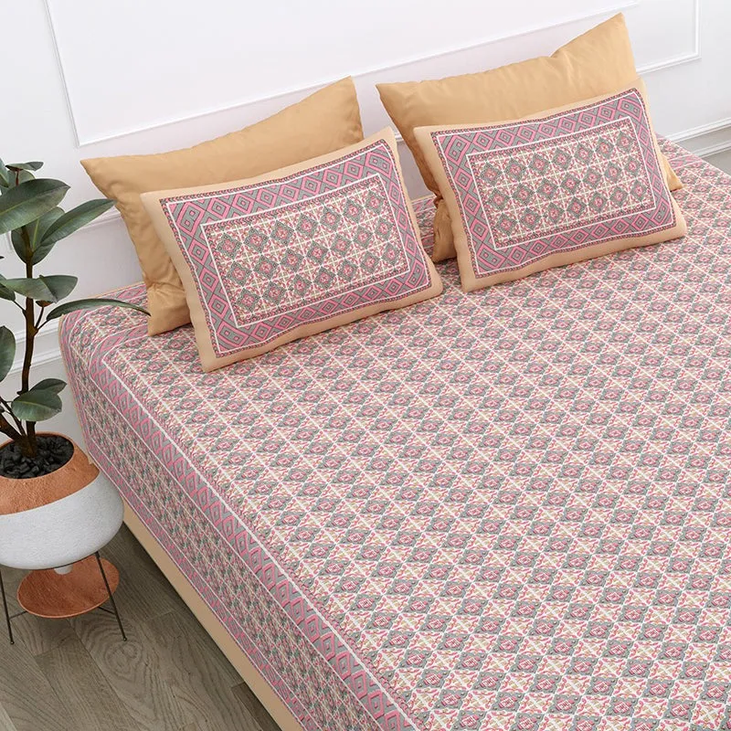 Aavni Cotton Bedsheet (Peach, Pink) - 180 TC media 4