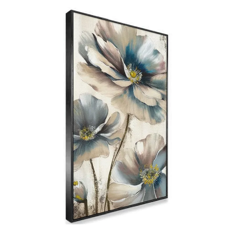 Blooms In Gloom Floral Canvas Wall Painting With Frame - Black media 3