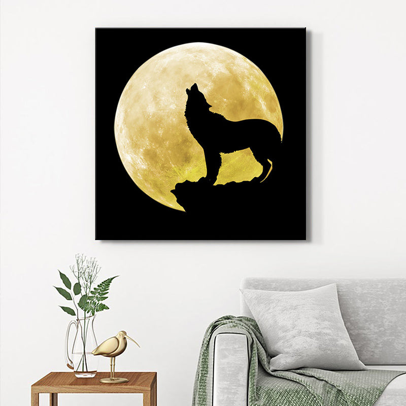 Wolf Silhouette Moon Wall Painting