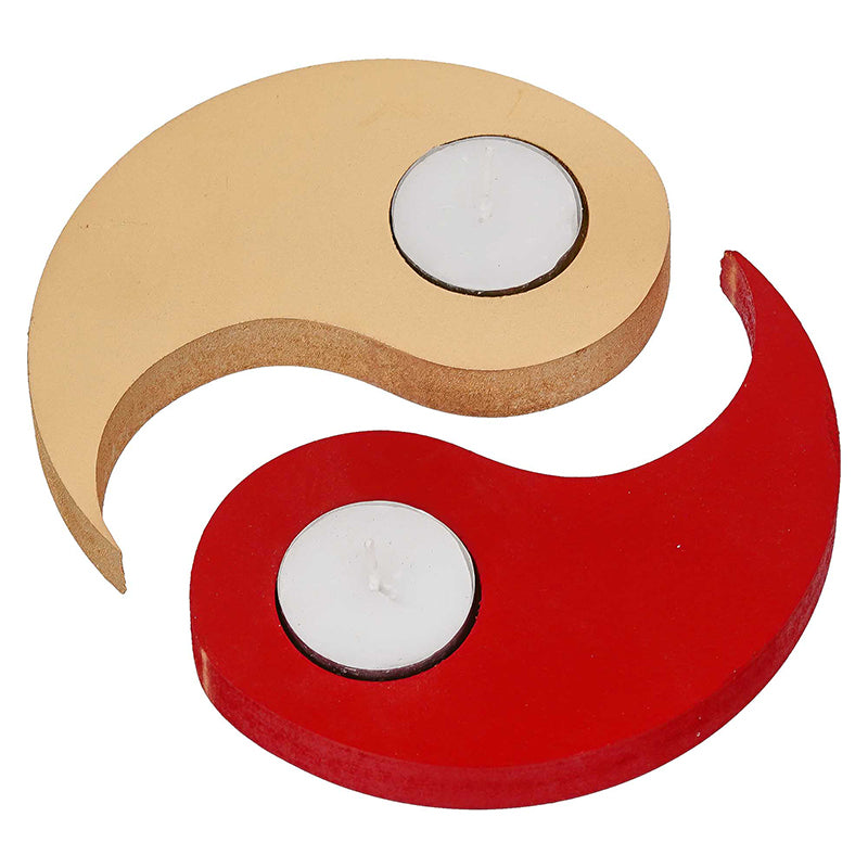 Red Yin Yang Wood Tea Light Holder - Set Of Twelve media 5