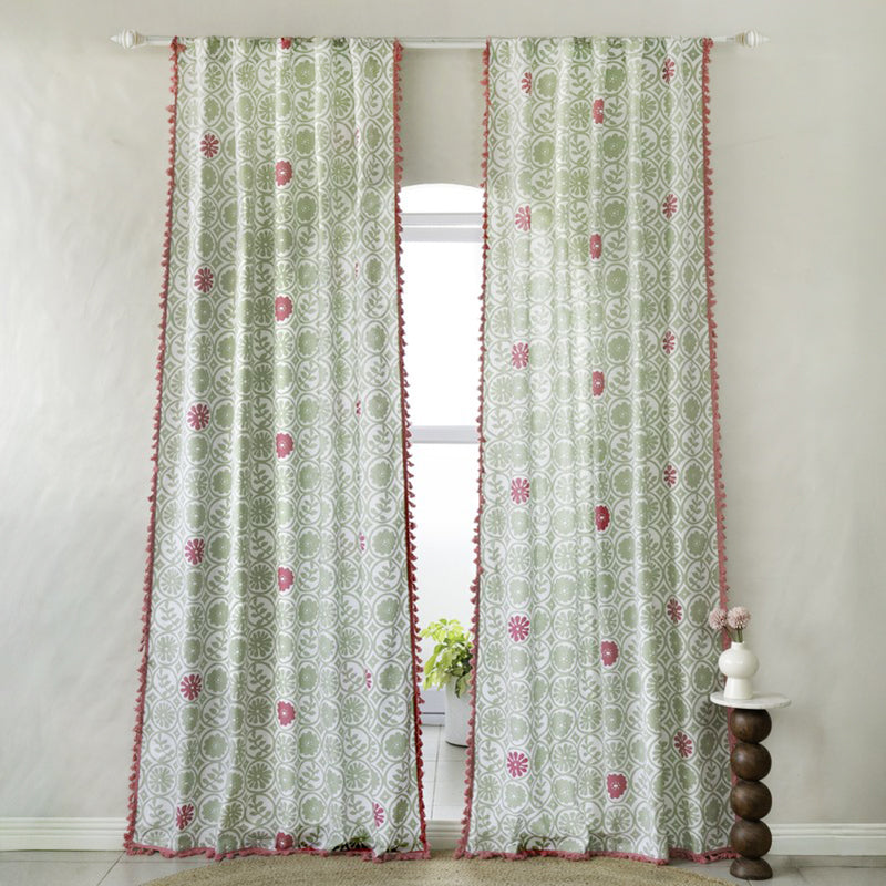 Tranquebar Home Bloom Haven Cotton Curtains(Green) - Set Of Two media 3