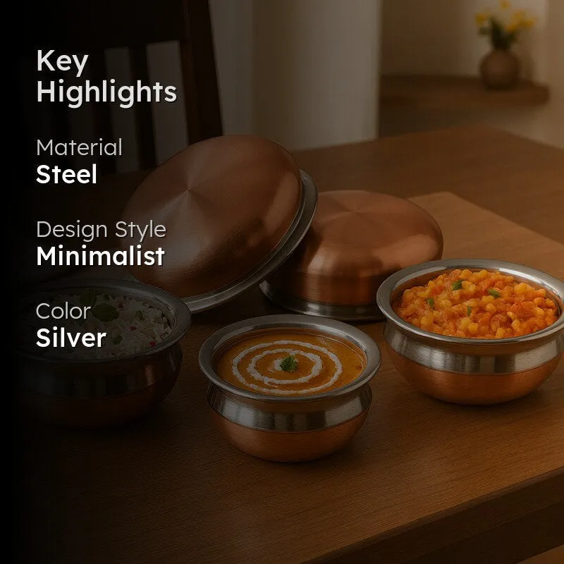 Elegant Steel Serving Bowls with Copper Bottom - Set of Five media 2