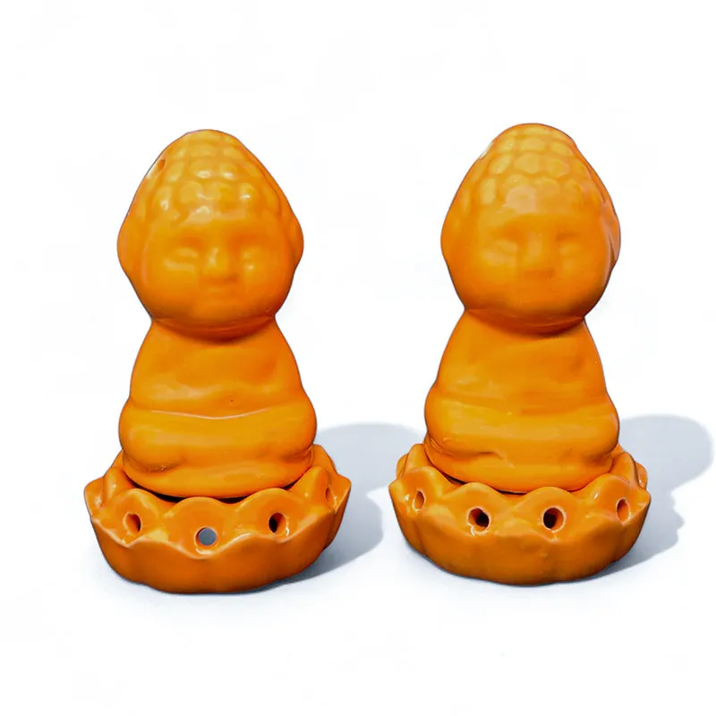 Buddha Ceramic Incense Holder (Orange) - Four Piece Set media 4