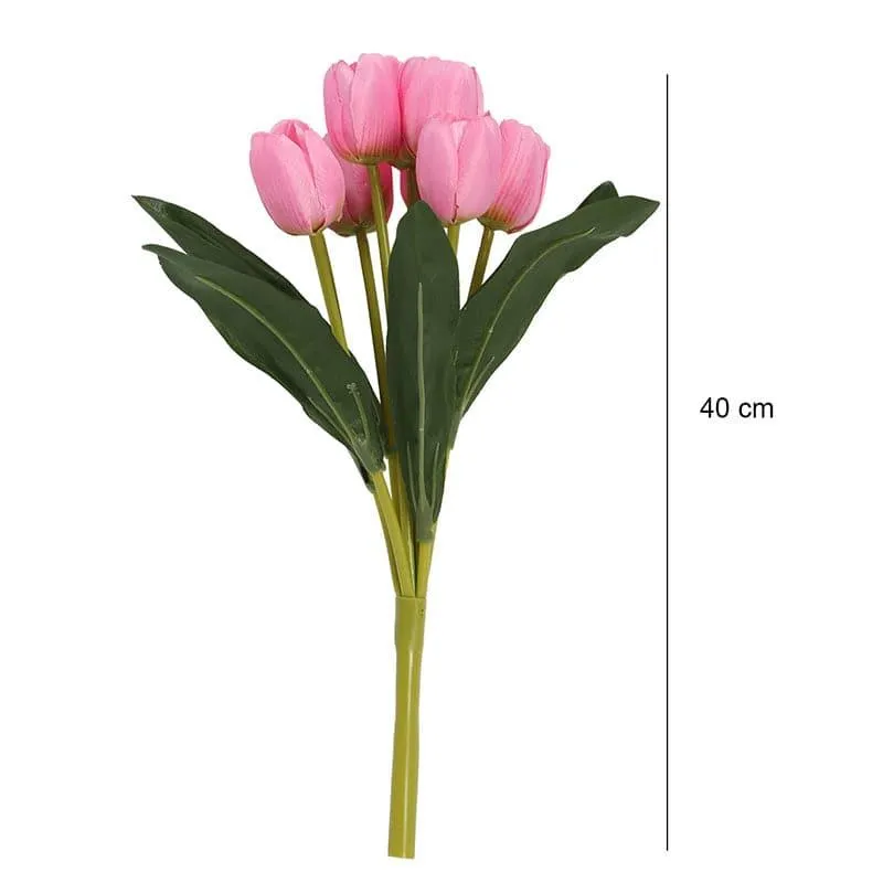 Faux Tulip Floral Bunch (Pink) - Set Of Two media 5
