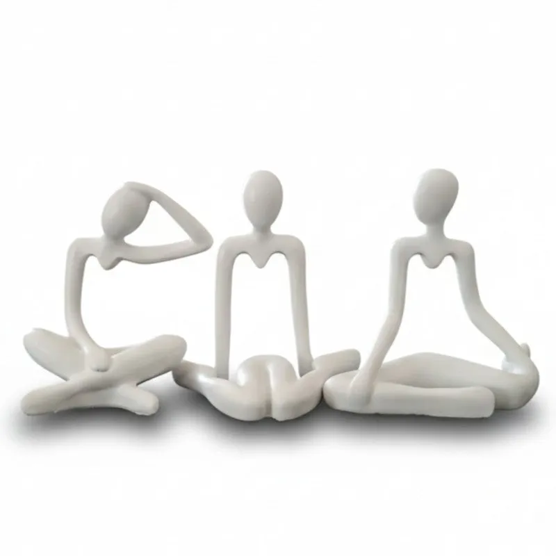 Yoga Pose Meditation Resin Showpiece (White) - Set Of Three media 4