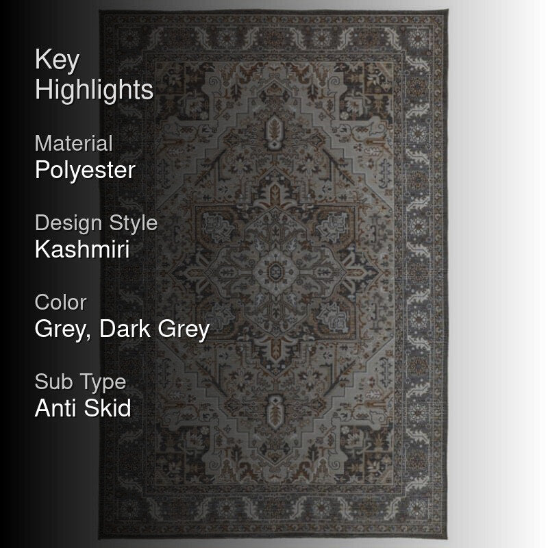 Evina Ethnic Anti Slip Polyester Carpet - Grey media 2
