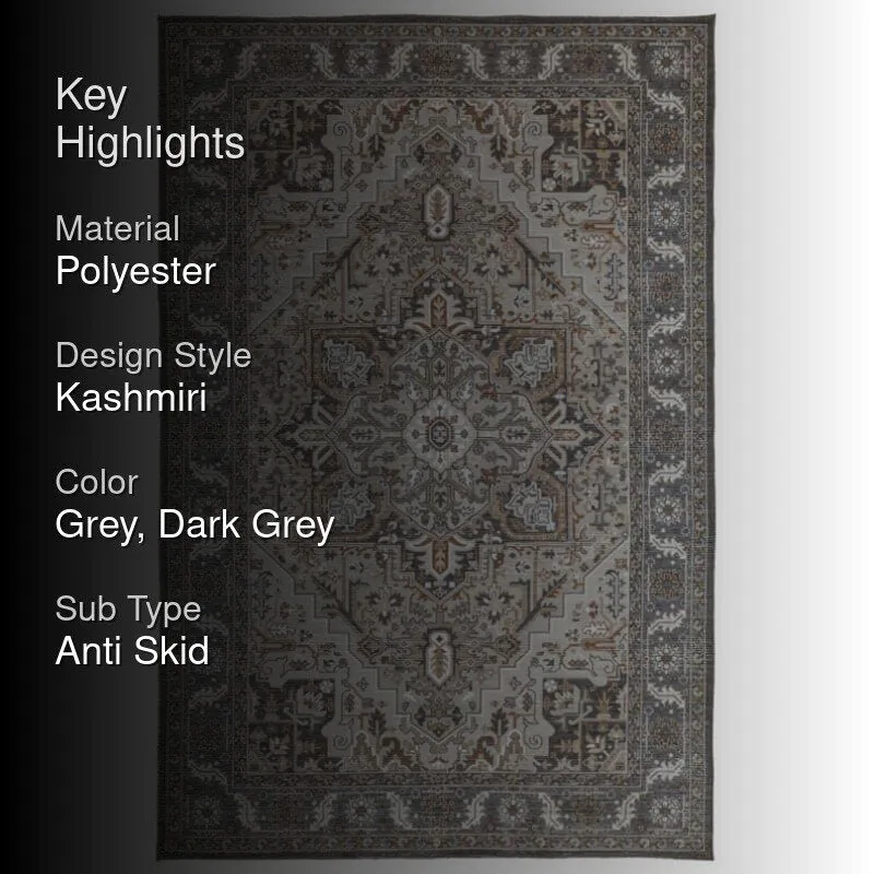 Evina Ethnic Anti Slip Polyester Carpet - Grey media 2