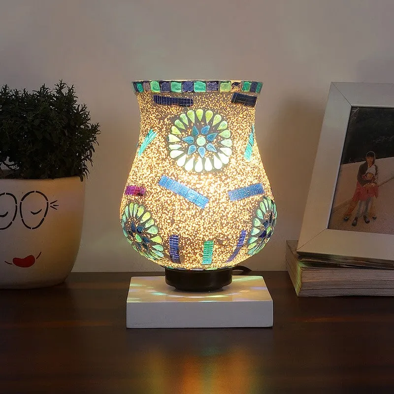 Lightfleck Mosaic Glass Table Lamp With Wooden Base - Multicolor media 1