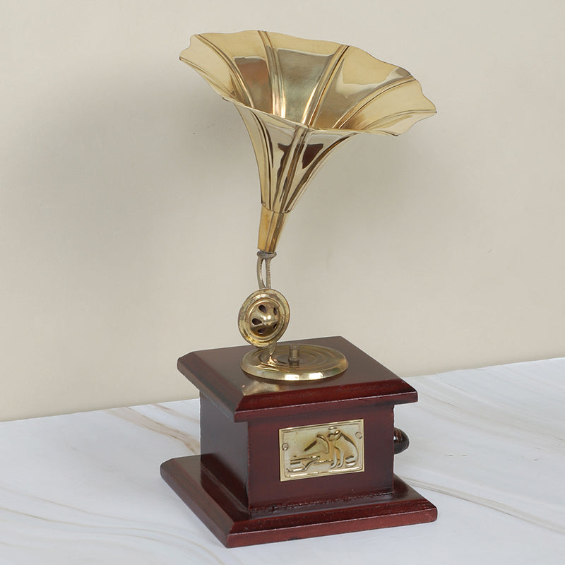 Vintage Epoque Gramophone Wood & Brass Showpiece media 4
